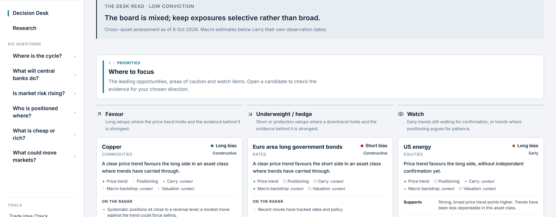 Decision Desk: where to focus, with favour, underweight and watch candidates