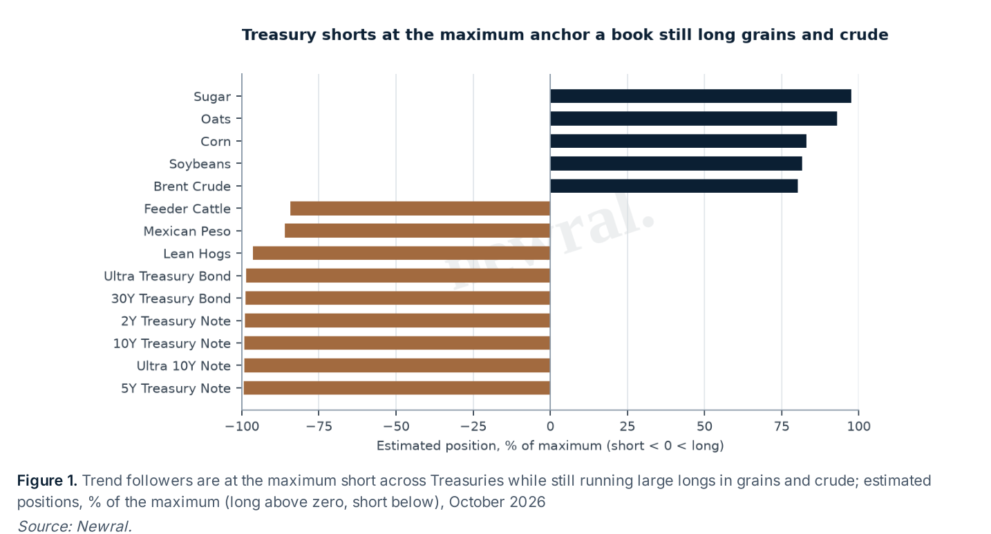 Estimated trend-follower positions across markets, percent of maximum